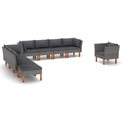Afbeelding van vidaXL 9 delige Loungeset poly rattan en eucalyptushout grijs