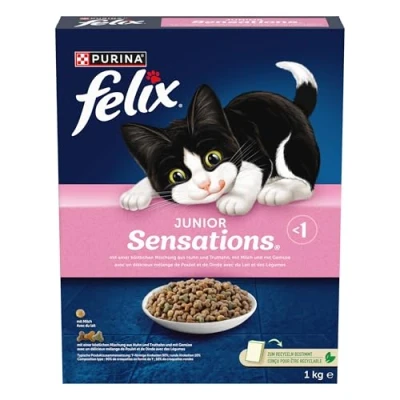 Afbeelding van Felix Junior Sensations Kattenvoer, droog, van kip en kalkoen, met melk groenten, 5 stuks (5 x 1 kg)