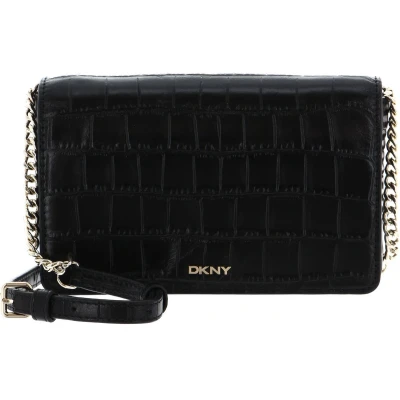 Afbeelding van DKNY Leren Schoudertas Bryant Full Flap Crossbody Blk / Gold Zwart