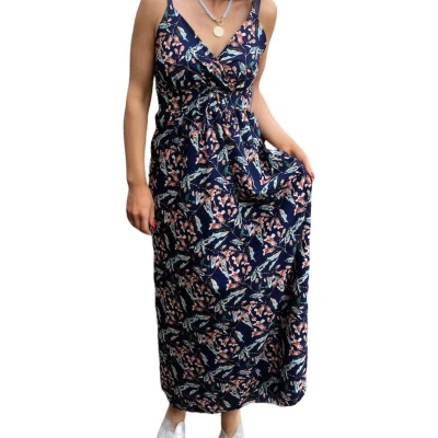 Afbeelding van Maxi jurk, donkerblauw, gebloemd, One size