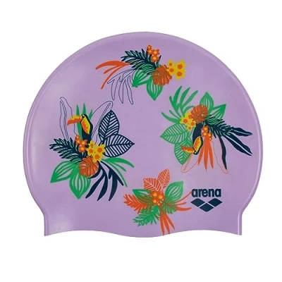 Afbeelding van arena Unisex Junior Print badmuts voor jongens en meisjes, 100% siliconen, eenheidsmaat, toekans