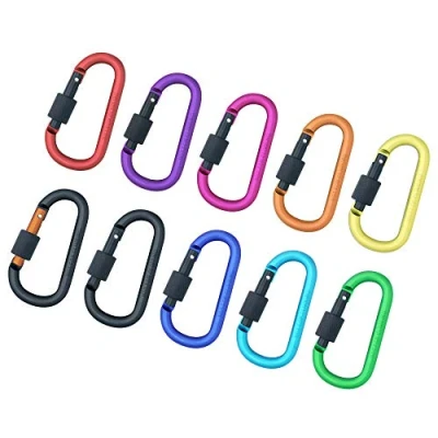 Afbeelding van 10 stuks schroefgateslot sleutelhanger clips karabijnhaak 8 cm aluminium duurzame D vorm veerbelaste clip voor thuis, camper, camping, vissen, wandelen, reizen en sport buitenshuis