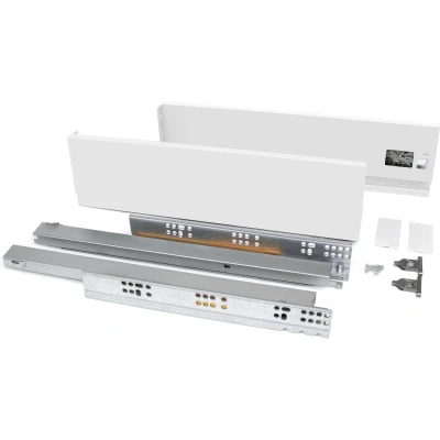 Afbeelding van Emuca Lade kit voor keukens of bad, hoogte 93 mm, diepte 350 40 Kg, zachte sluiting, Panelen niet meegeleverd, Staal, wit