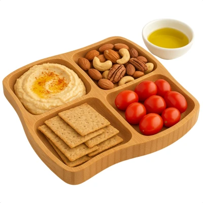 Afbeelding van Cheqo Bamboe Tapas Plank Borrelplank Serveerplateau Tapasplank Kaasplank Vier Vakken Ideaal voor Feestjes Duurzaam