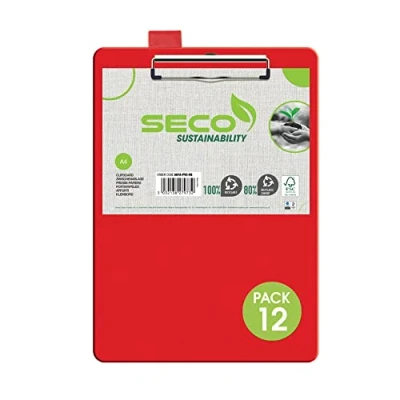 Afbeelding van Seco A4+PVC Bedekt Klembord met Heavy Duty Clip Rood (Pack van 12)