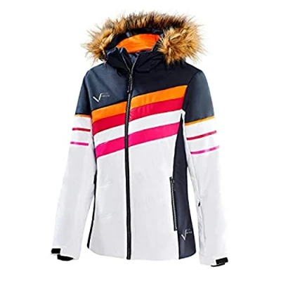 Afbeelding van Black Crevice dames ski jack, winterjas in verschillende kleuren en maten, wind waterdicht, functionele damesjas, winter outdoorjas met capuchon imitatiebont, zwart/wit, 38