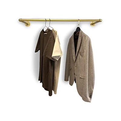 Afbeelding van RSR Hangers Kledingstang, garderobe, industriële stijl, design, goud, voor muur, breedte 100 cm x diepte 30 cm, garderobestang, wandmontage, kleedkamer, slaapkamer, inloopkast