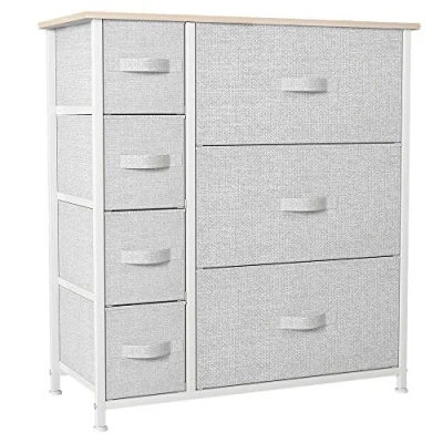 Afbeelding van YITAHOME Ladekast, niet geweven stof 7 lade opbergorganizer voor slaapkamer woonkamer kast, stevig stalen frame, gemakkelijk te trekken stoffen bakken en houten top, dressoir, lichtgrijs