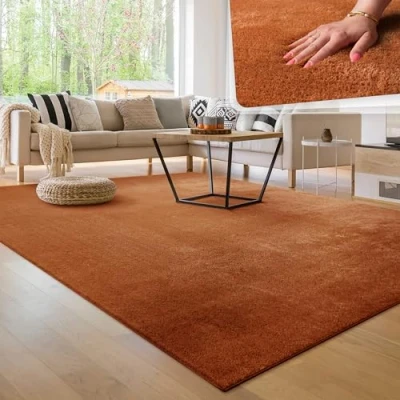 Afbeelding van Tapijt voor woonkamer Eenkleurig Wasbaar Zacht kortstondig pooltje, Maat:120x170 cm, Kleur:Koper