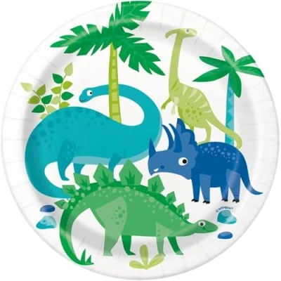 Afbeelding van Dinosaurus Blauw &amp; Groen Bordjes 18cm 8 stuks