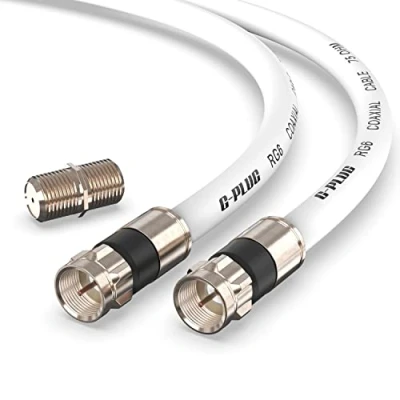 Afbeelding van G Plug RG6 Coaxiale kabel connectorenset, hoge snelheid internet, breedband en digitale tv, antenne, satelliet, kabelverlenging, weerbestendig, dubbele rubberen O ring, compressieconnectoren, wit, 3 m
