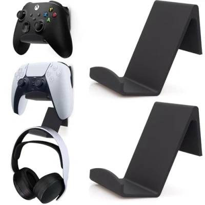 Afbeelding van Babotech controller wandhouder, headsethouder, universele controllerhouder voor PS3/PS4/PS5/Xbox/Pro controller, zonder boren, wandhouder en hoofdtelefoon, verpakking van 2 stuks
