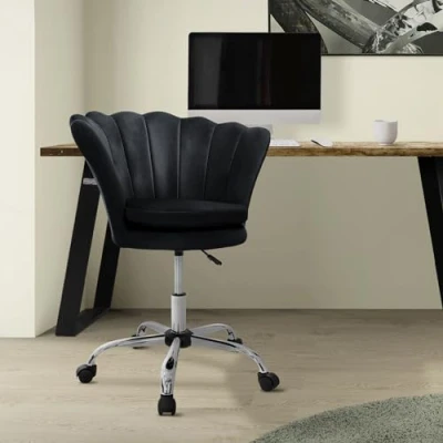 Afbeelding van Bureaustoel met wielen en rugleuning schelpdesign 68x68 cm zwart fluweel metalen frame ML design