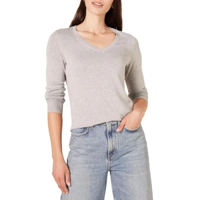 Afbeelding van Amazon Essentials vrouwen lichtgewicht V hals trui,lichtgrijs Hei,L XL