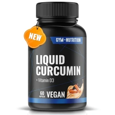Afbeelding van Liquid Curcuma + vitamine D3 capsules, 60 hoge dosis, vloeibare kurkuma capsules met 185x verbeterde biologische beschikbaarheid, curcumine veganistisch en geproduceerd in