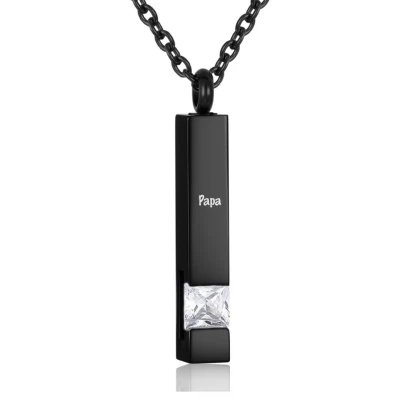Afbeelding van Luxe Ashanger Met Ketting En Gravering Papa Assieraad Zwart Witte Steen As Gedenksieraad Urn Incl. vuller