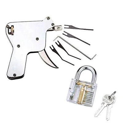 Afbeelding van Loboo Idea multi lock pickpistool met transparant oefenslot, deurslot ontgrendelen, eenvoud van bediening, lockpick oefengereedschap ebook gids voor beginnende en professionele slotenmakers
