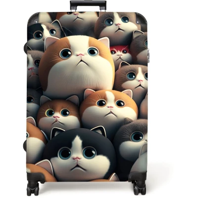 Afbeelding van NoBoringSuitcases.com® Koffer groot Reiskoffer lichtgewicht Kat Huisdieren Poes Bruin Grijs Kinderen Rolkoffer met 4 wielen Grote trolley XL 98 liter bagage