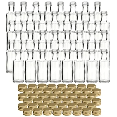 Afbeelding van gouveo set van 48 glazen flessen 20 ml Dorica met schroefdop goud minifles 0,02 l om te vullen voor likeur, schnaps, olie of knutselen