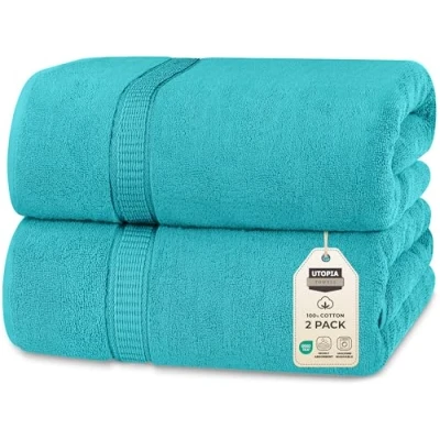 Afbeelding van Utopia Towels Premium Jumbo Badlaken (90 x 180 cm), 2 Pak 100% Ringgesponnen Katoen Zeer Absorberend en Snel Droog Extra Grote Badhanddoek Superzachte hotelkwaliteit Handdoek (Turkoois)