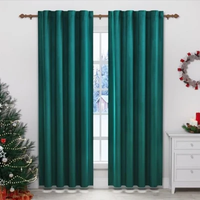 Afbeelding van WOLTU VH6071dgn 2 Gordijnen ondoorzichtig en zwaar in fluwelen Set Van 2,Verduisterend thermisch gordijn 140x270cm,Donkergroen VH6068dgn