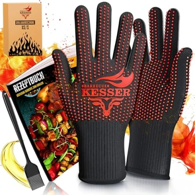Afbeelding van KESSER® Grillhandschoenen, hittebestendig tot 500 graden XXL, ovenwanten, ademend en met antislip grip, pannenhandschoenen van aramideweefsel, machinewasbaar, XS S rood