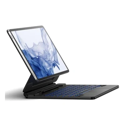 Afbeelding van Dexnor Toetsenbordhoes voor Samsung Galaxy Tab S8+/S7 FE/S7 Plus, hoes met toetsenbord multi touch trackpad, magnetische standaard, S penhouder, verlicht draadloos toetsenbord, Duits QWERTZ, zwart