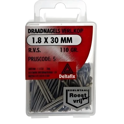 Afbeelding van Deltafix Draadnagels Verlopen Kop 1.8x30 mm RVS 110 Gr.
