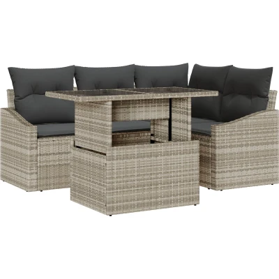 Afbeelding van vidaXL 5 delige tuinsofa set met kussens lichtgrijs poly rattan