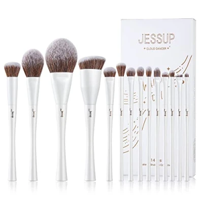 Afbeelding van Jessup Make up kwastenset 14 Stuks kwasten Fundering Poeder Concealer Blozen Contour Oogschaduw Mengborstel, Premium Synthetisch Parelwit T343