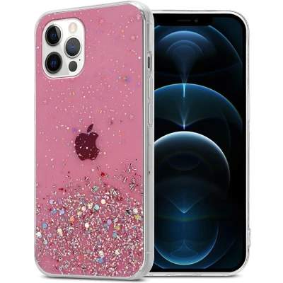 Afbeelding van Cadorabo Hoesje geschikt voor Apple iPhone 12Apple 12 Pro in Roze met Glitter Beschermhoes van flexibel TPU silicone fonkelende glitters Case Cover Etui