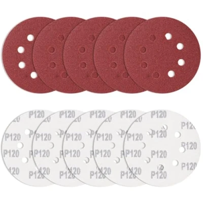 Afbeelding van Bolatus Schuurpapier, 10 stuks, 125 mm, klittenband, korrelgrootte 120, ronde excentrische schuurmachine, 8 gaten, schuurbladen voor het ontbramen en slijpen van soldeerpunten
