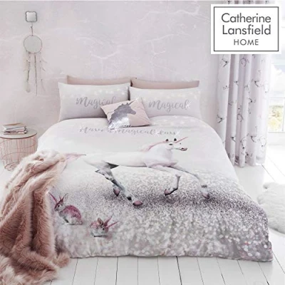 Afbeelding van Catherine Lansfield Enchanted Unicorn Easy Care eenpersoons dekbedset, 2 delig, roze