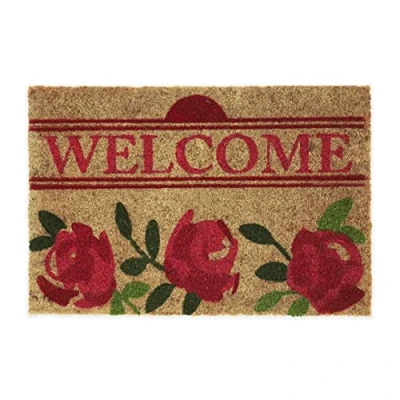 Afbeelding van Relaxdays deurmat WELCOME, met rozen, B x D: 60 40 cm, bloemenprint en opschrift, voor binnen buiten, kleurrijk