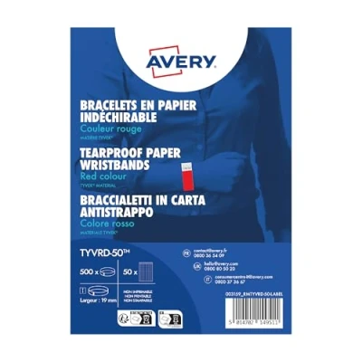 Afbeelding van 500 neon rode Tear Proof Tyvek® Papieren Armbanden