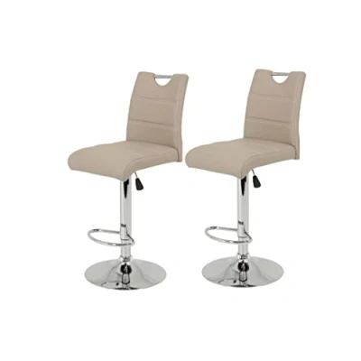 Afbeelding van Apollo Miranda, set van 2 barkrukken, bistrokruk, kunstleer, cappuccino, trompetvoet met lift en 360 draaibaar, zithoogte 60 tot 82 cm