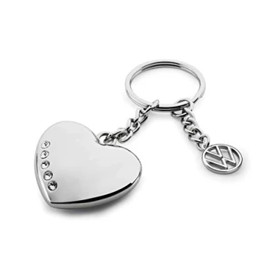 Afbeelding van Volkswagen 7E9087010A Sleutelhanger hart 3D, met Swarovski stenen, zilver, zink spuitgietwerk, VW: klassiek, 60x20, chroom, Eén maat, Klassiek