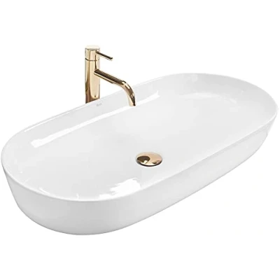 Afbeelding van REA Cleo Opzetwastafel Waskom 81 x 41 14 cm Glans Wit