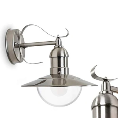 Afbeelding van Buitenwandlamp Broni, wandlamp naar beneden in antieke look van metaal en kunststof roestvrij staal, w. E27 fitting, retro/vintage buitenlamp voor terras binnenplaats, zonder gloeilamp