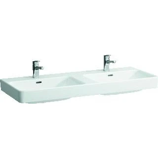 Afbeelding van LAUFEN Pro S wastafel dubbel met 2x1 kraangat overloop en LCC