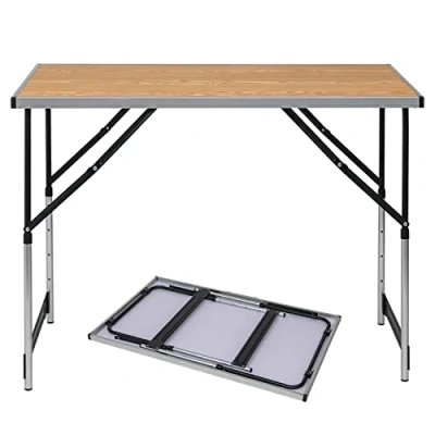 Afbeelding van eSituro Campingtafel, aluminium klaptafel, in hoogte verstelbaar, 100 x 60 73 94 cm, vouwtafel, picknicktafel, tafelblad van MDF, eiken