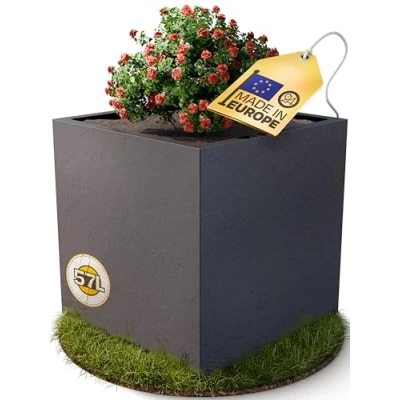 Afbeelding van Ondis24 plantenbak Vulkan Pierre 50, bloempot 50 x cm, tuin bloembak, leisteen look, met waterreservoir, hoge plantenbak, winterbestendig, antraciet