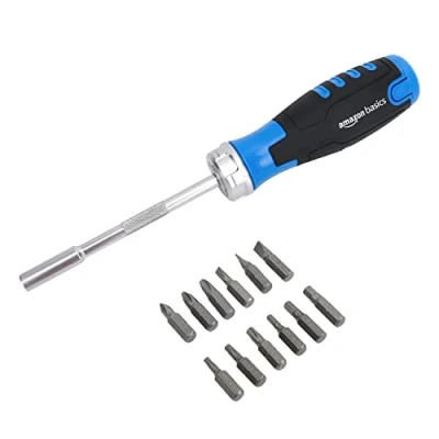 Afbeelding van Amazon Basics Magnetische ratelschroevendraaier, 12 stuks, 1 stuk, blauw/zwart/zilver
