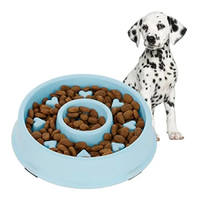 Afbeelding van Relaxdays anti schrokbak hond voerbak tegen schrokken 500 ml hondenbak kunststof blauw