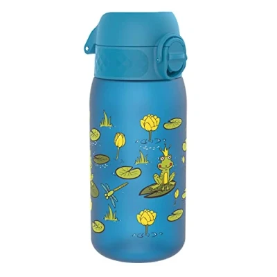 Afbeelding van ION8 Kinder Waterfles, 350 ml/12 oz, Lekvrij, Makkelijk te Openen, Veilige Vergrendeling, Vaatwasmachinebestendig, BPA Vrij, Draaghandvat, Schoon Maken, Geurvrij, Ontwerp Kikker Vijver