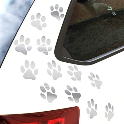 Afbeelding van Finest Folia Set van 12 hondenpoten, elk 6 x cm, pootjes, hond, kat, stickers, stickers voor auto, motorfiets, muur, laptop, meubels (K015 zilvergrijs)