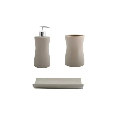 Afbeelding van MSV Badkamer Accessoires keramiek 3 delig zeepdispenser, zeepbakje, tandenborstelbeker Palma Taupe