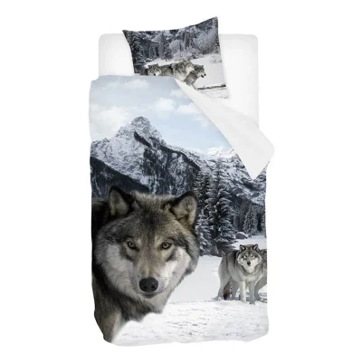 Afbeelding van Snoozing Wolf Flanel dekbedovertrek eenpersoonsbed 140 x 200/220 cm + 1 kussensloop 60 70 meerkleurig