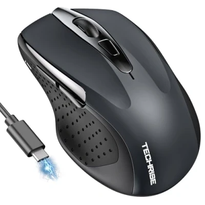 Afbeelding van TechRise Bluetooth muis, 2,4 G draadloze muis (BT 5.0/3.0 + 2.4G) 4800 dpi, oplaadbare ergonomische met USB A ontvanger, 6 niveaus DPI stille voor laptops, computer, pc, Windows,