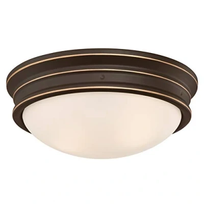 Afbeelding van Westinghouse Lighting 63706 Plafondlamp met twee lampen, 33 cm, voor binnenruimtes, uitvoering in geolied brons accenten en opaalmelkglas